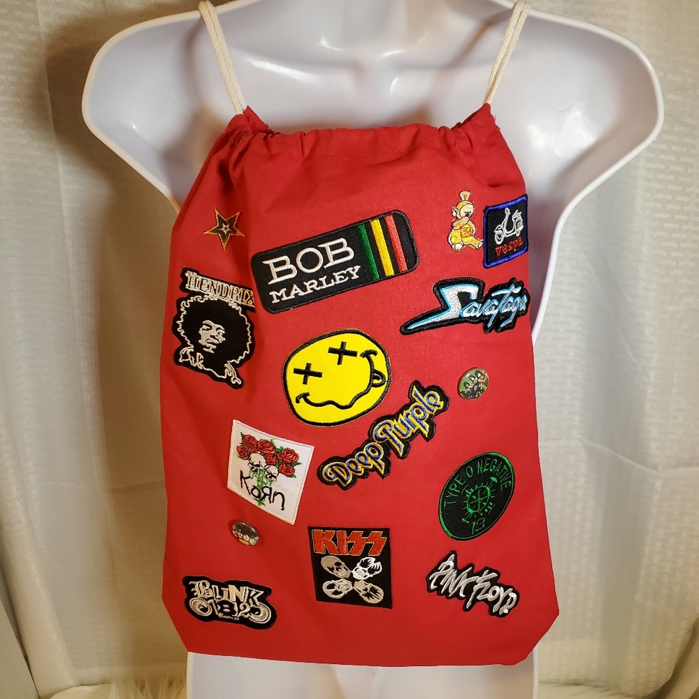 Rock&Roll backpack drawstring concert bag red